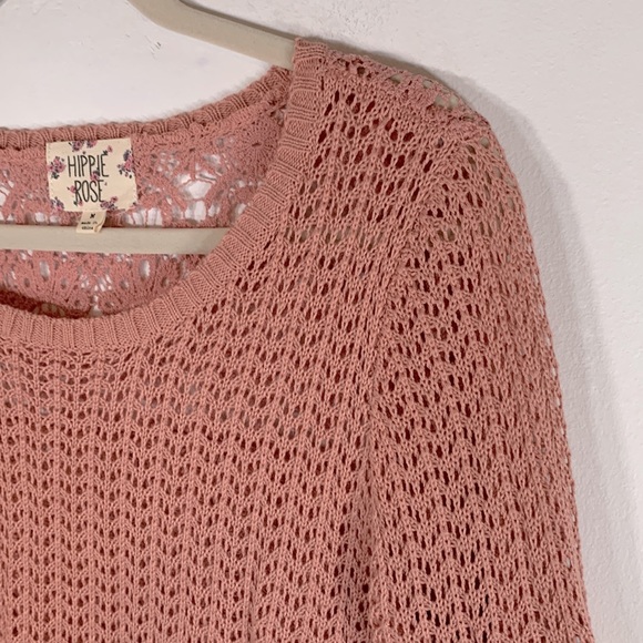 Hippie Rose Boho Crochet Lace Hi-Low Hemline Women’s Size M Orange Sweater - Picture 7 of 16